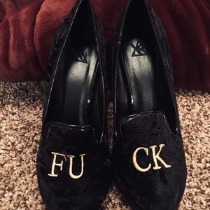 YRU Velvet FUCK Heels size 7 goth witch punk